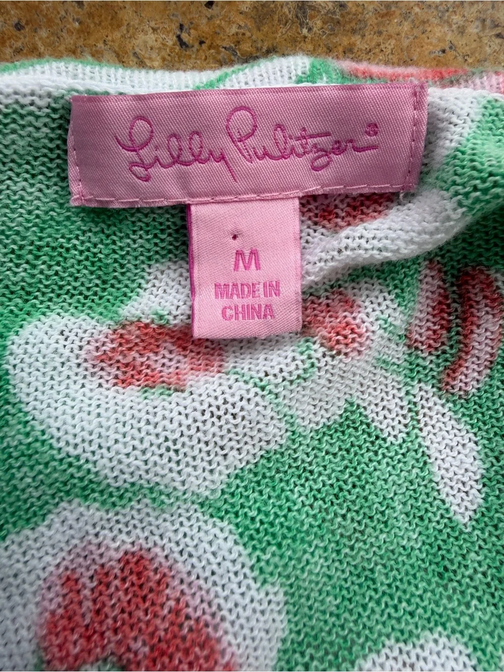 Lilly Pulitzer M Green Floral Scoop Neck Top with Pink Roses - Picture 6 of 6